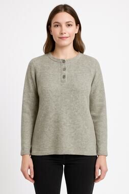 1980s Woolrich Rugged Outdoorwear Gray Heather Wool Henley Sweater
 size medium